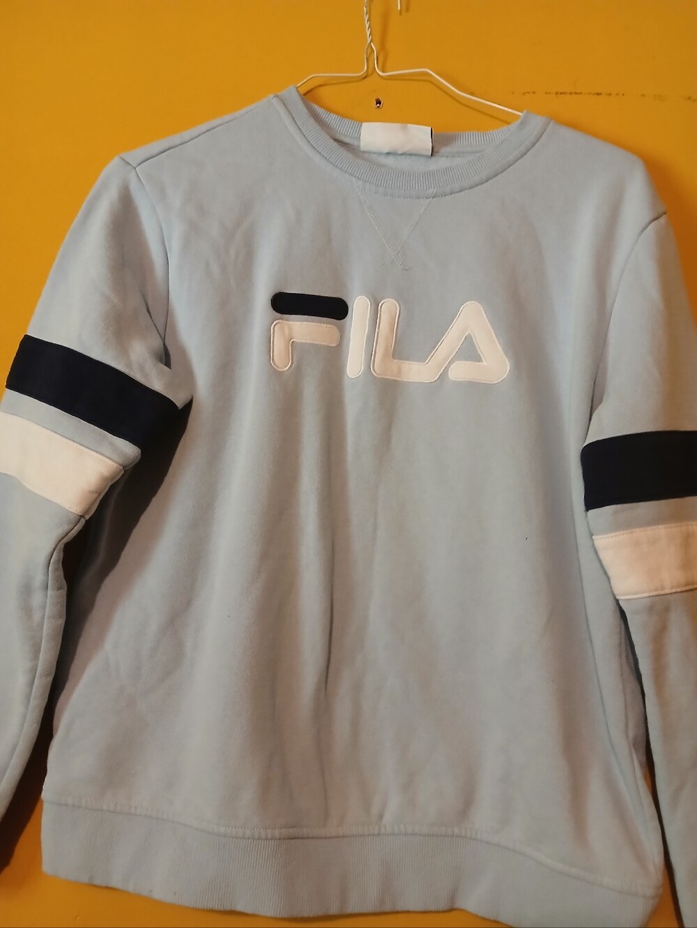 FILA Light Blue Crewneck Sweater with Navy and White Accents